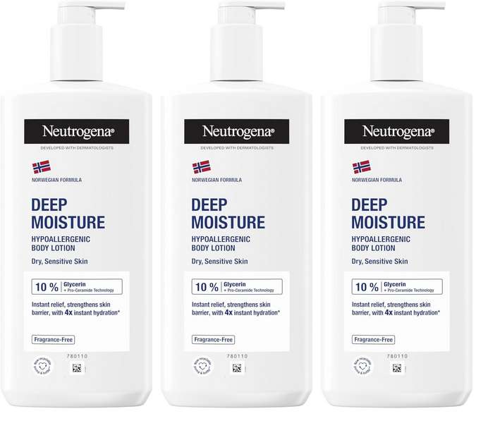 3 x Neutrogena Norwegian Formula Deep Moisture Hypoallergenic Body Lotion 400ml (£7.78/£7.10 with S&S)