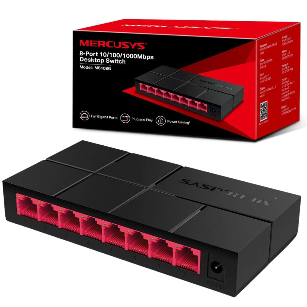 MERCUSYS 8-Port 100/1000Mbps Desktop Ethernet Switch/Hub, Ethernet Splitter, Saves Power by Up to 82%, Plug & Play (MS108G)