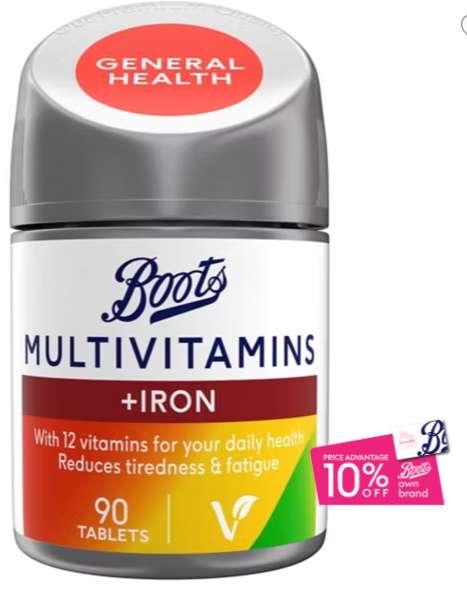 Boots Multivitamins + Iron (90 Tabs / 3 month supply) - 3 for price of 1 w/codes (+£1.50 C&C)