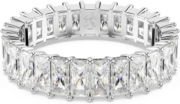 Matrix Rhodium Plated Round Cut Crystal Ring, Size 52