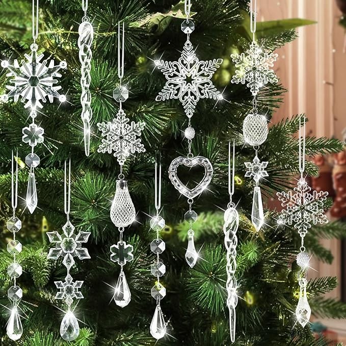 Crystal Ornaments Christmas Tree Decorations - 21pcs Christmas Tree Ornaments Sparkling Dazzling Festival Party Decoration Crystal Snowflake Design Hanging Ornament Holiday Season Home Decor