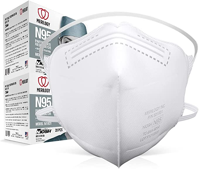 MERILOGY N95 Mask Respirator [Made in USA] NIOSH Certified N95 Particulate Respirator Masks (Pack of 40) (501831 (Pack of 40)