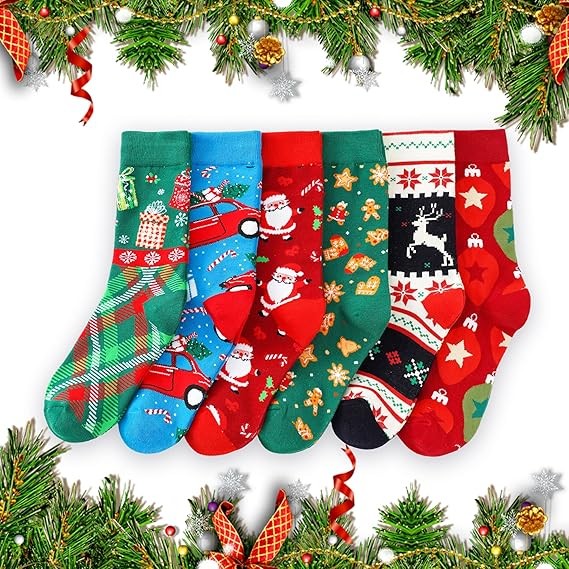 BONANGEL Christmas Socks for Women, Funny Novelty Cute Xmas Holiday Crew Socks, Crazy Christmas Gifts for Women Girls