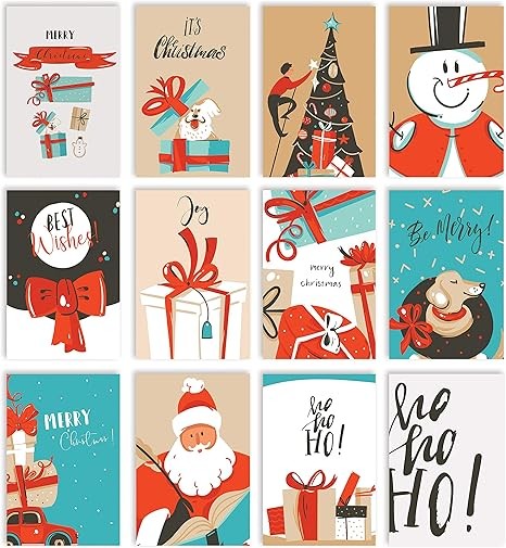 Better Office Products Christmas Holiday Greeting Card Set, 100 Pack, 4 x 6 Inch, 12 Assorted Custom Illustrative Designs, Blank Inside, Complete with Envelopes, 100 Christmas Cards Set